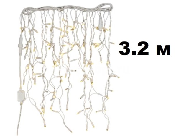 Бахрома 100л (Ш-3.2м,В≈60/50/40) крупный диод бел пр с переходником УЛИЦА в кор 1004565 / К бел + бе