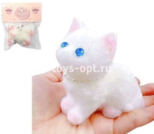 Антистресс Сквиш Кошечка Белая Объемная + Пампоны