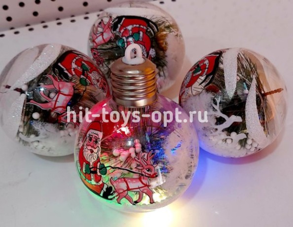 Елочный шар ЕЛОВАЯ ВЕТОЧКА с Гирляндой КАПЕЛЬКА РОСЫтермопечать 8 см 4 шт в упак