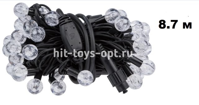 Гирлянда нить диод 60л/8,7м+1 ПРОЗРАЧНЫЙ ШАРИК С ПУЗЫРЬКАМИ ВОЗДУХА (2.4см), цв-мульти, черн пр с пе