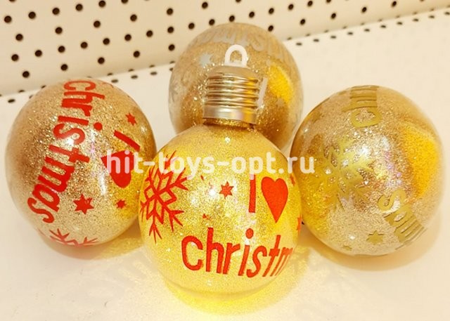 Елочный шар CHRISTMAS  с Гирляндой КАПЕЛЬКА РОСЫ  термопечать 8 см 4 шт в упак Теплый Белый