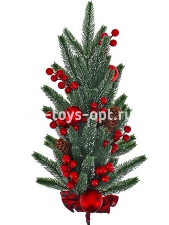 Настенное украш. ветвь из хвои в форме капли с декором "Хвойная ветвь с шишками", 50см. ПВХ