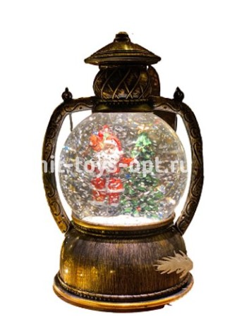 Новогодний декоративный маслянный фонарь , дед мороз  с елочкой,музыкальный, 2 режима, USB,3*АА,