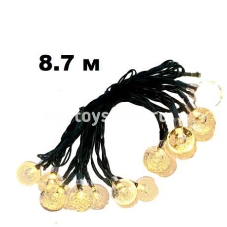 Гирлянда нить диод 60л/8,7м+1 ПРОЗРАЧНЫЙ ШАРИК С ПУЗЫРЬКАМИ ВОЗДУХА (2.4см), цв-мульти, черн пр с пе