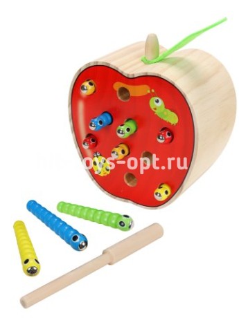Рыбалка деревянная магнитная "Яблоко" (15х14х7,5 см) в коробке