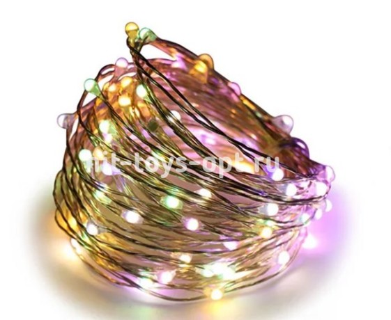 Гирлянда нить  КАПЕЛЬКА РОСЫ С ПУЛЬТОМпрозрач пров (50м/500л) с эф.мерцания,в туб Теплый Б + Синий М