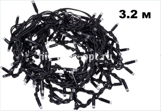 Бахрома 100л (Ш-3.2м,В≈60/50/40) крупный диод черн пр с переходником УЛИЦА в кор 1004565Н / F бел +