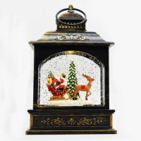 Новогодний декоративный маслянный фонарь , Дед Мороз  в санях на олене, музыкальный, 2 режима, USB,3