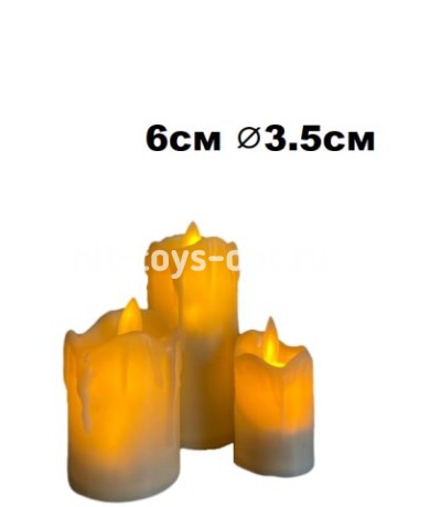 Свечи светодиодные 24шт/упак, h-6см ⌀3.5см, волнистая кромка, батарейки таблетки, 40уп/ящ (т/бел све