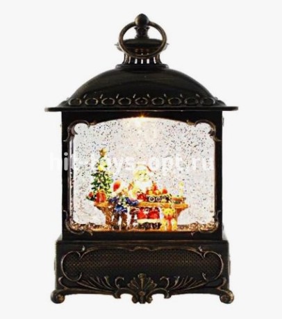 Новогодний декоративный маслянный фонарь, Дед Мороз за столом, музыкальный, 2 режима, USB,3*АА,