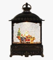 Новогодний декоративный маслянный фонарь, Дед Мороз за столом, музыкальный, 2 режима, USB,3*АА,
