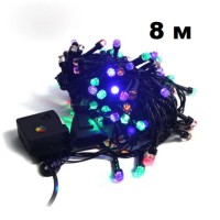 Гирлянда нить  100л (80л)/8М крупный диод черн пр с переходником УЛИЦА в упак МУЛЬТИ