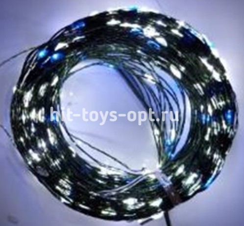 Гирлянда нить  КАПЕЛЬКА РОСЫ С ПУЛЬТОМ зеленый провод (50м/500л) с эф.мерцания,в туб х/бел+син мерц