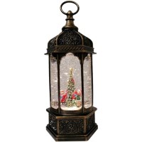 Новогодний декоративный маслянный фонарь, Дед Мороз с оленем у елки, Вращающиеся фигур. музыкальный,