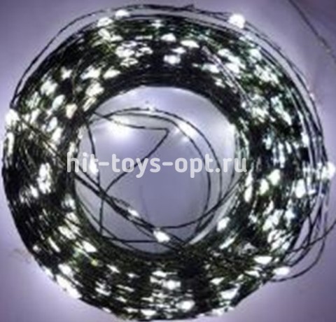 Гирлянда нить  КАПЕЛЬКА РОСЫ С ПУЛЬТОМ зеленый пров (50м/500л) с эф.мерцания,в туб х/бел+х/бел мерц