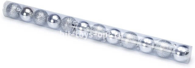 Набор шаров 6см 12шар 1цв, однотонные, глянец/искра, в тубусе серебро