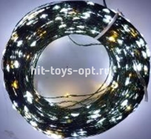 Гирлянда нить  КАПЕЛЬКА РОСЫС ПУЛЬТОМ зеленый провод (50м/500л) с эф.мерцания,в туб х/бел+т/бел мерц