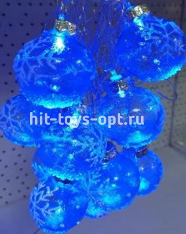 гирлянда нить диод 10л, ХРУСТАЛЬНАЯ СНЕЖИНКА 5.7см, 5М,  , пр упак (5М/10Л)СИНИЙ