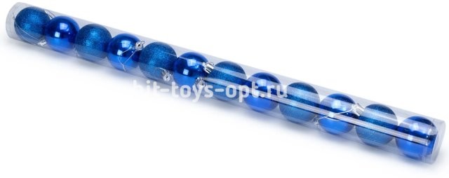 Набор шаров 6см 12шар 1цв, однотонные, глянец/искра, в тубусе синий