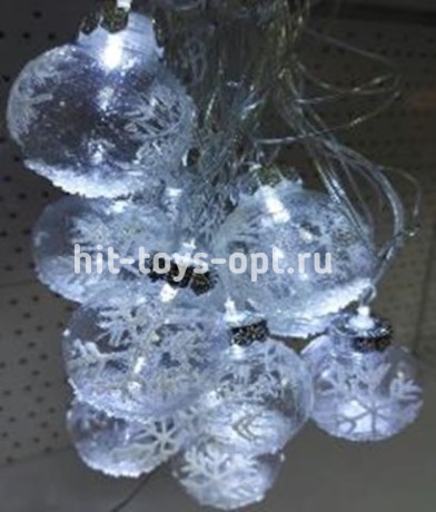 гирлянда нить диод 10л, ХРУСТАЛЬНАЯ СНЕЖИНКА 5.7см, 5М,  , пр упак (5М/10Л)Холодный Белый