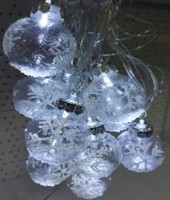 гирлянда нить диод 10л, ХРУСТАЛЬНАЯ СНЕЖИНКА 5.7см, 5М,  , пр упак (5М/10Л)Холодный Белый