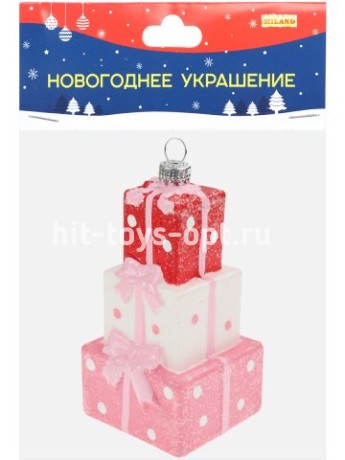 Новогоднее подвесное украшение "Три подарка в горошек" 5.7*5.8*10.3 см