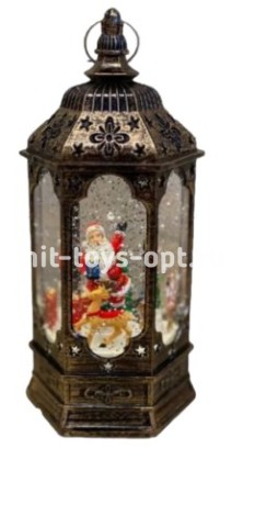 Новогодний декоративный маслянный фонарь, Дед Мороз, музыкальный, 2 режима, USB,3*АА,