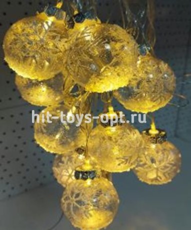 гирлянда нить диод 10л, ХРУСТАЛЬНАЯ СНЕЖИНКА 5.7см, 5М,  , пр упак (5М/10Л)Теплый Белый