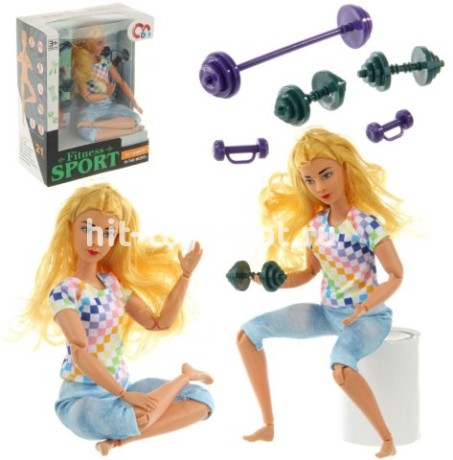 Кукла шарнирная спорт с гантелями, грифом размер 17*22