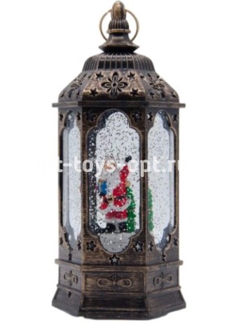 Новогодний декоративный маслянный фонарь, Дед Мороз с елочкой, Вращающиеся фигур. музыкальный, 2 реж