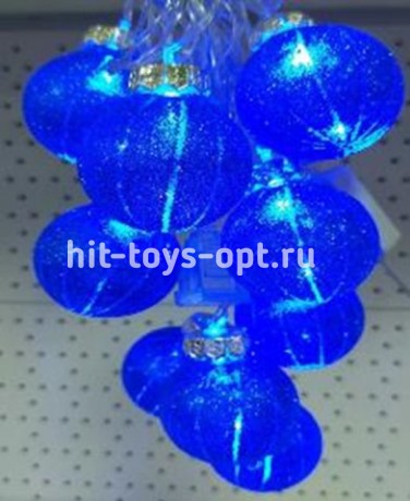 гирлянда нить диод 10л, пластиковый шарик ДОЛЬКИ 5.7см, 5М,  , пр упак (5М/10Л)  СИНИЙ