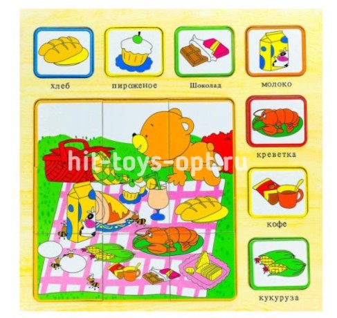 Деревянный Пазл Kids Мишка на Пикнике, размер 30см*30см