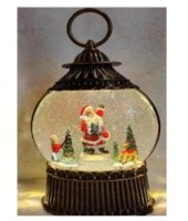 Новогодний декоративный маслянный фонарь, Дед Мороз со снеговиком, ребенком и собакой у елки,Вращающ