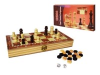 Игра 3 в 1 дерево (нарды, шашки, шахматы) (24х12х3см) фигуры-дерево в коробке