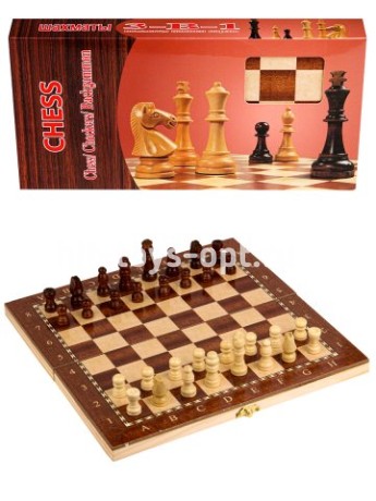 Игра 3 в 1 дерево (нарды, шашки, шахматы) (24х12х3см) фигуры-дерево в коробке