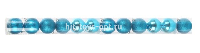 Набор шаров 6см 12шар 1цв, однотонные, глянец/искра, в тубусе бирюзовый