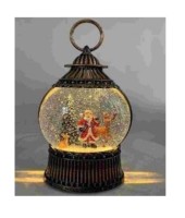 Новогодний декоративный маслянный фонарь,Дед Мороз с оленем у елки, музыкальный, 2 режима, USB,3*АА,