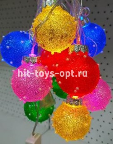 гирлянда нить диод 10л, лампочка-пластиковый шарик ШИПЫ 5.7см, 5М,  , пр упак (5М/10Л)  МУЛЬТИ