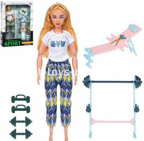 Кукла шарнирная спорт со скамьей , гантелями размер 23*32