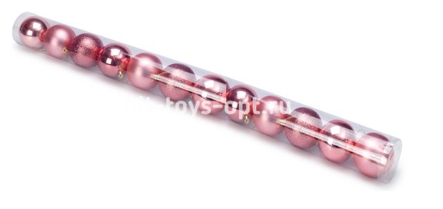 Набор шаров 6см 12шар 1цв, однотонные, глянец/искра, в тубусе розовое золото