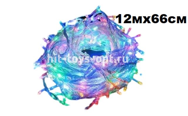 Бахрома мелкий диод белый провод (IP44) 12мх66см(255л),дл шнура 1.5м, мульти+ х/б мерц