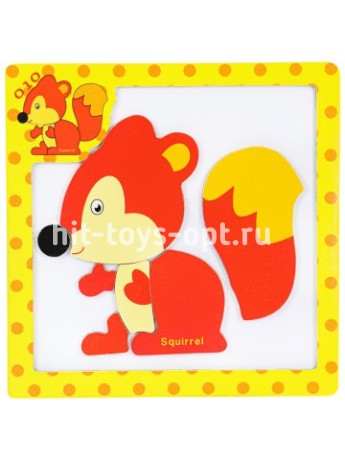 Деревянная Пазл-рамка магнитная (14,5х14,5) "БЕЛОЧКА" (9 элементов)