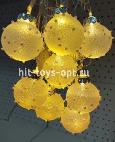 гирлянда нить диод 10л, лампочка-пластиковый шарик ШИПЫ 5.7см, 5М,  , пр упак (5М/10Л)  Теплый Белый