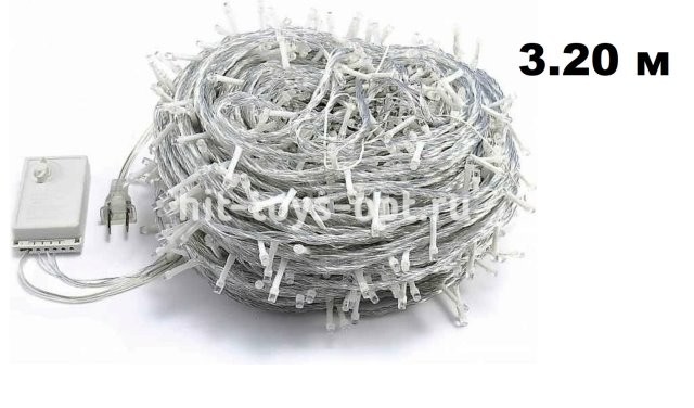 Бахрома мелкий диод белый провод (IP44) 12мх66см(255л),дл шнура 1.5м,  Холодный Белый + Холодный Бел