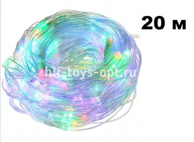 Гирлянда нить (20м/160л) крупный диод пр.провод с переходником УЛИЦА эф.мерцания в упак мульти+ муль