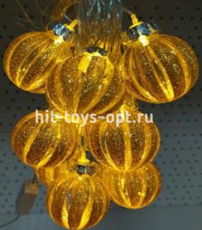гирлянда нить диод 10л, пластиковый шарик РЕЗНЫЕ ДОЛЬКИ 5.7см, 5М,  , пр упак (5М/10Л)  ЗОЛОТО